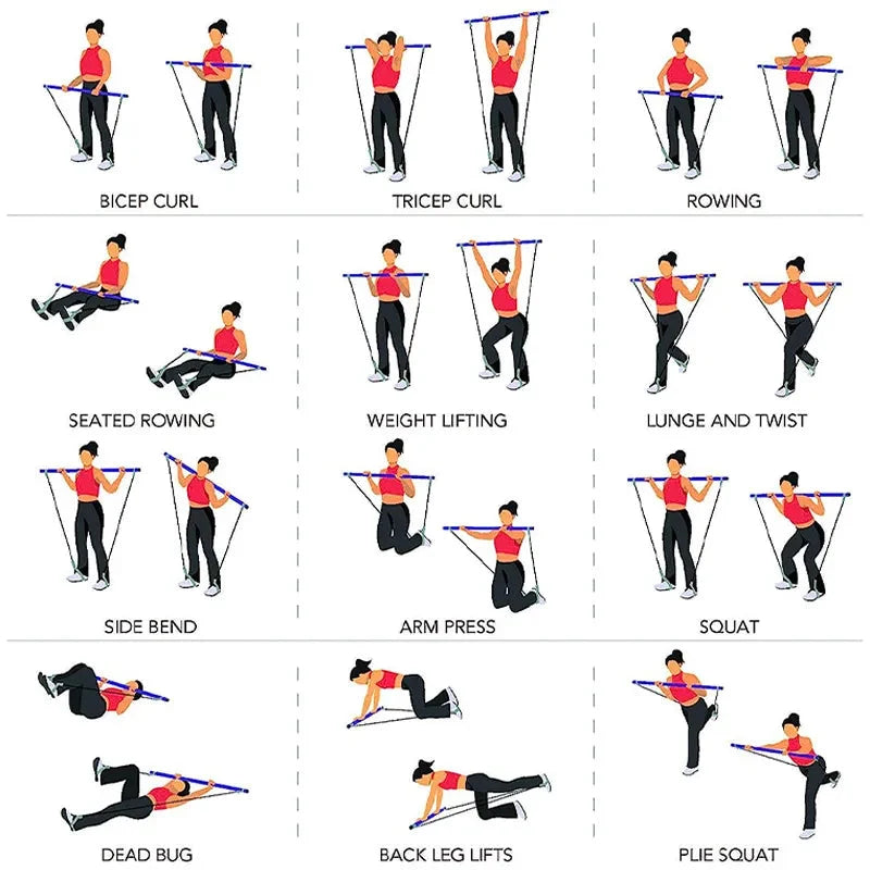 Pilates Bar Set Integrated Resistance Bands & Foot Straps