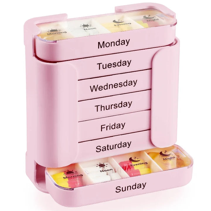 Pill Organizer 7-Day Color-Coded Secure Closure