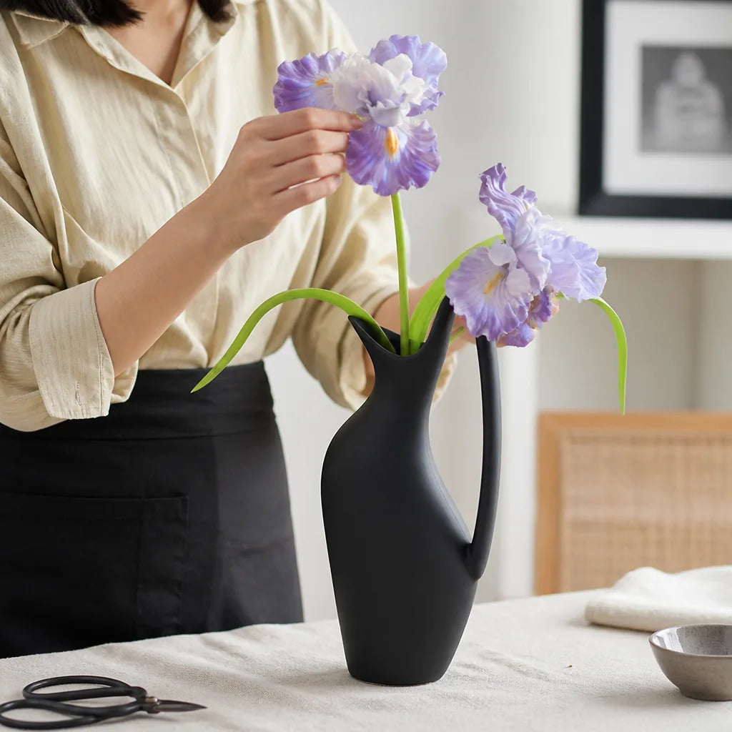 Pitcher Vase Sculptural Matte Ceramic Single Stem