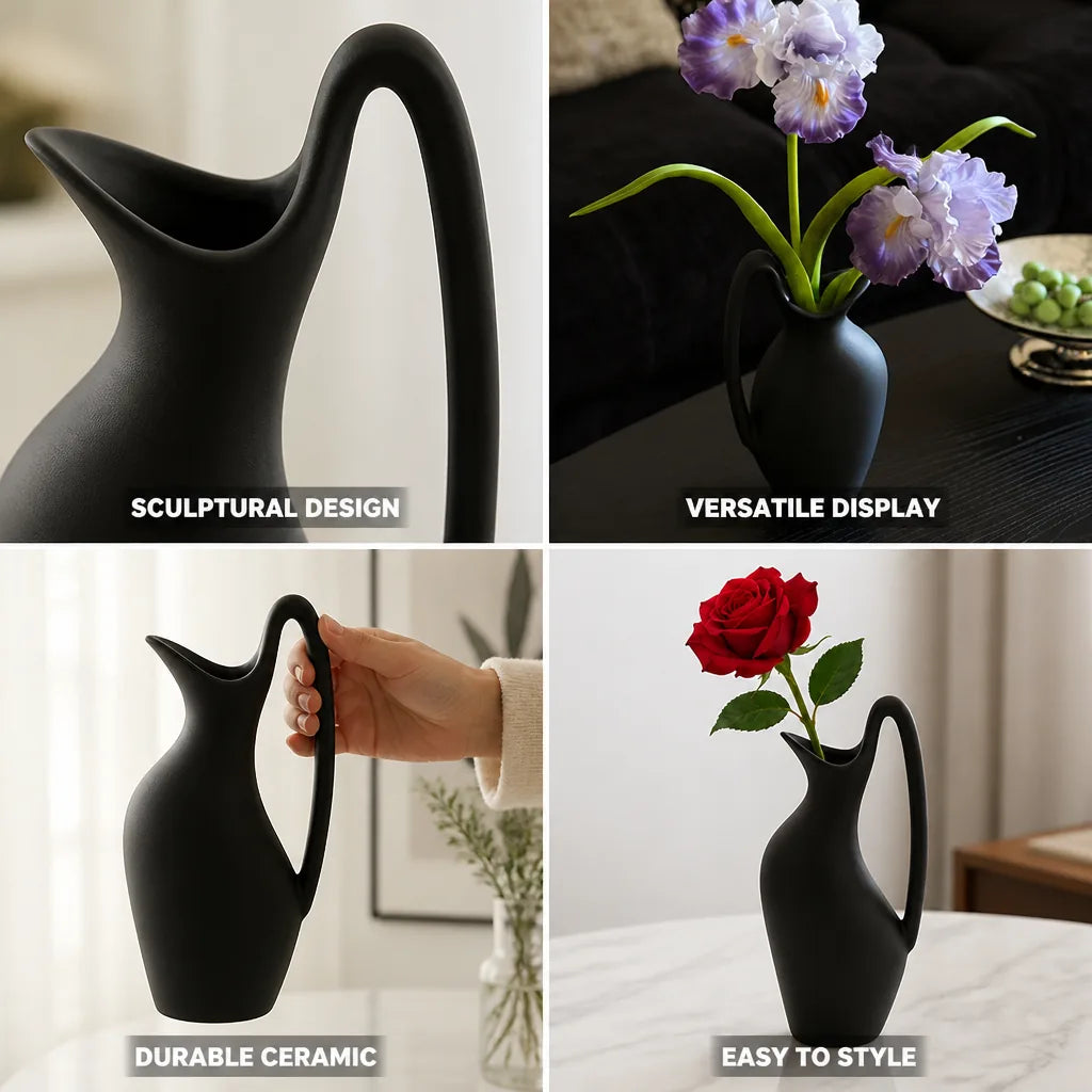 Pitcher Vase Sculptural Matte Ceramic Single Stem
