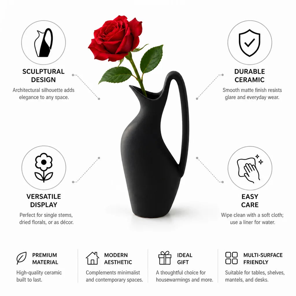 Pitcher Vase Sculptural Matte Ceramic Single Stem