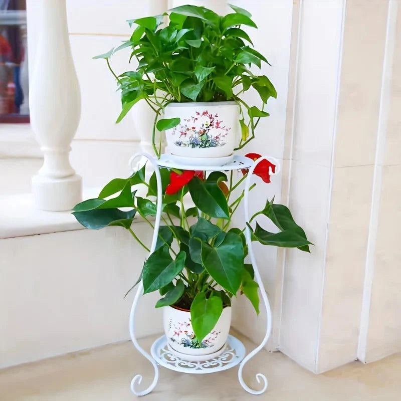 Plant Stand Two-Tier Curved Iron Tool-Free Assembly