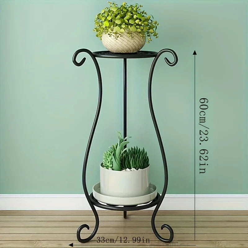 Plant Stand Two-Tier Curved Iron Tool-Free Assembly