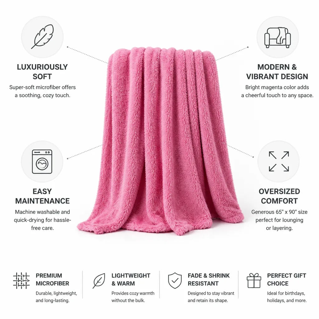 Plush Throw Blanket Ultra-Soft Microfiber Oversized 65x90