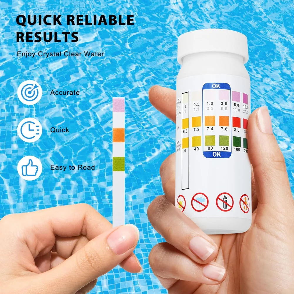 Pool Test Strips 3-In-1 Chlorine pH Alkalinity 50 Pack