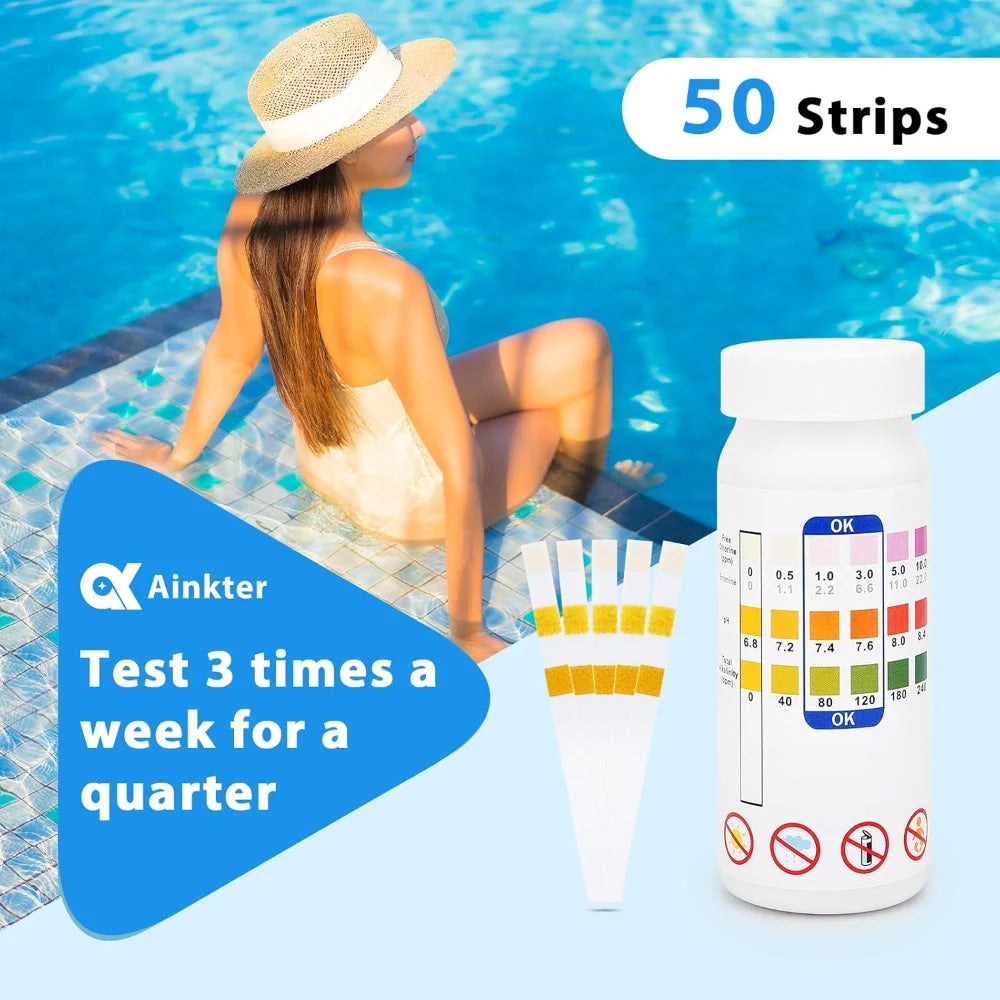 Pool Test Strips 3-In-1 Chlorine pH Alkalinity 50 Pack