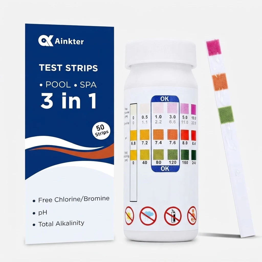 Pool Test Strips 3-In-1 Chlorine pH Alkalinity 50 Pack