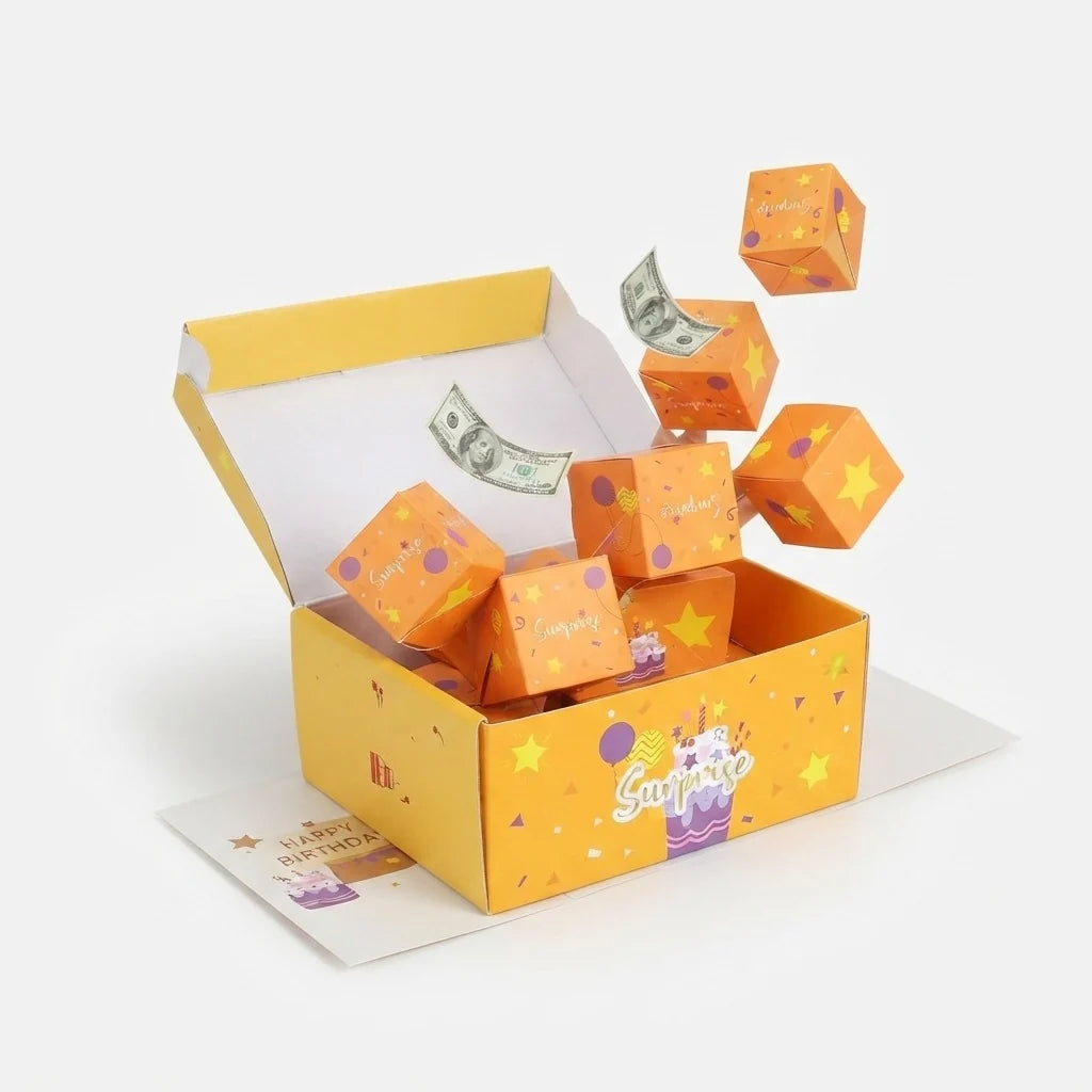 Pop-Up Gift Box Velvet-Lined Pop-Out Cubes & Gift Bag