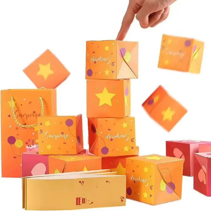 Pop-Up Gift Box Velvet-Lined Pop-Out Cubes & Gift Bag