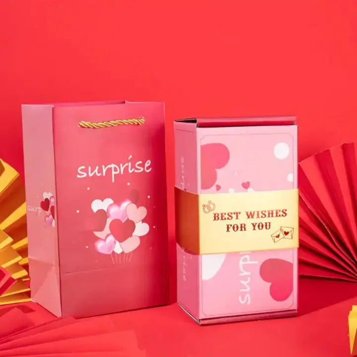 Pop-Up Gift Box Velvet-Lined Pop-Out Cubes & Gift Bag
