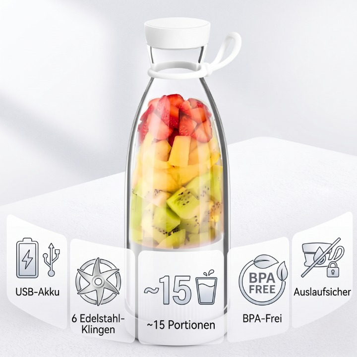 Portable Blender USB Rechargeable 6 Stainless Steel Blades BPA Free
