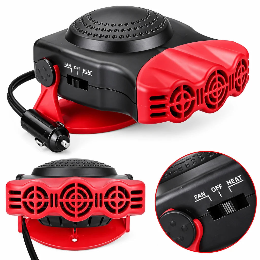 Portable Car Heater 12V Plug-In Heat & Fan Modes 180° Rotation