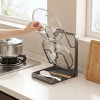 Pot Lid Holder U-Shaped Slots Removable Drip Tray