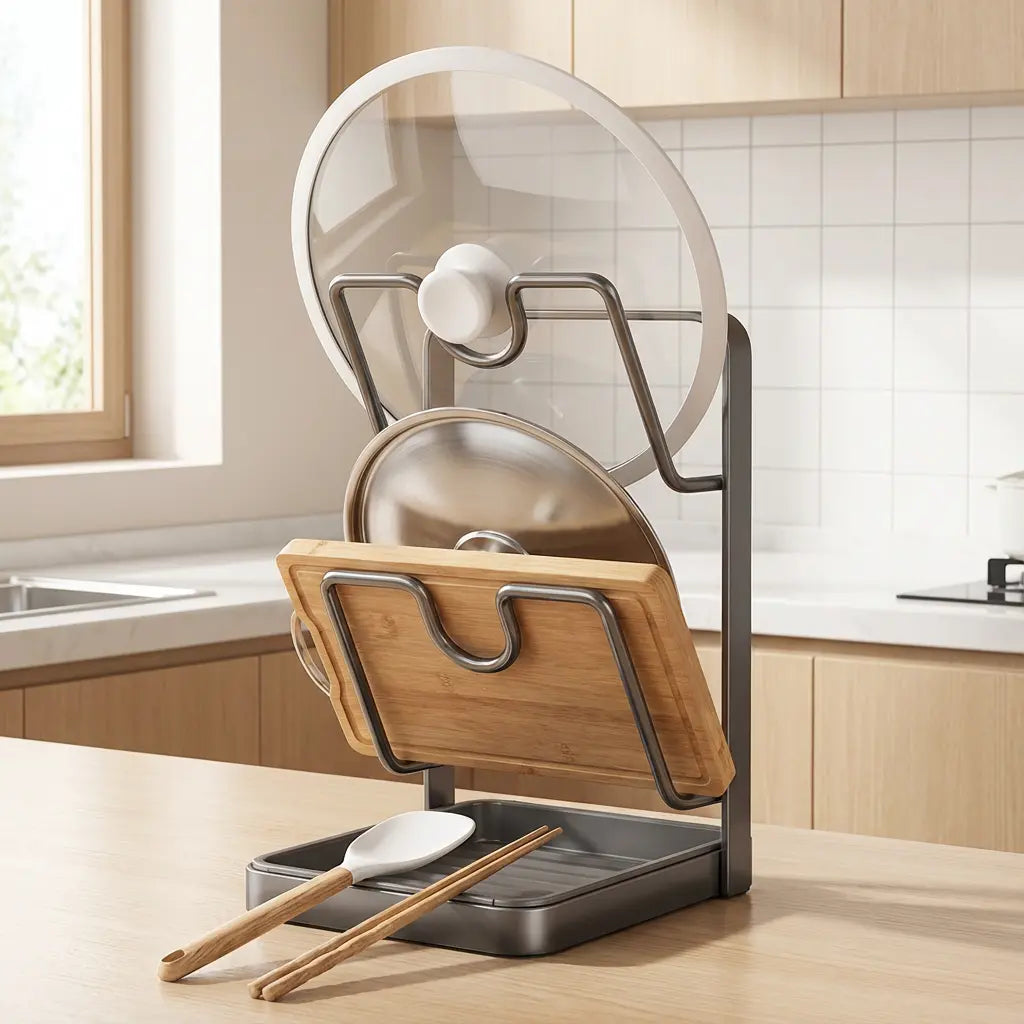 Pot Lid Holder U-Shaped Slots Removable Drip Tray