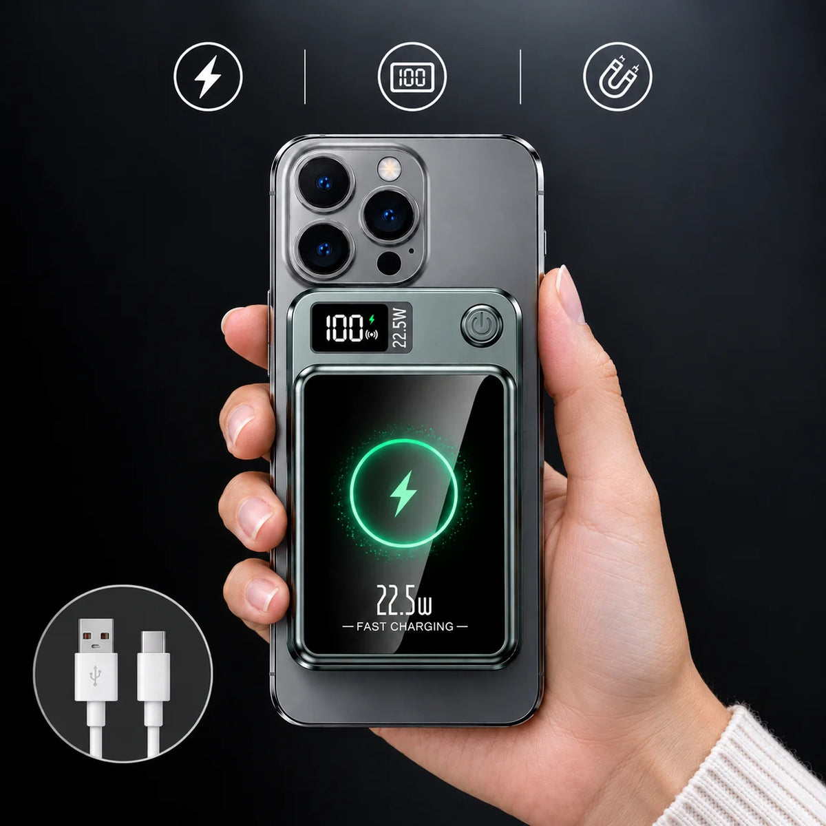 Power Bank Wireless Qi 15W Fast Charging 22.5W