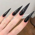 Press-On Nails Stiletto Shape Glossy Black Reusable Set