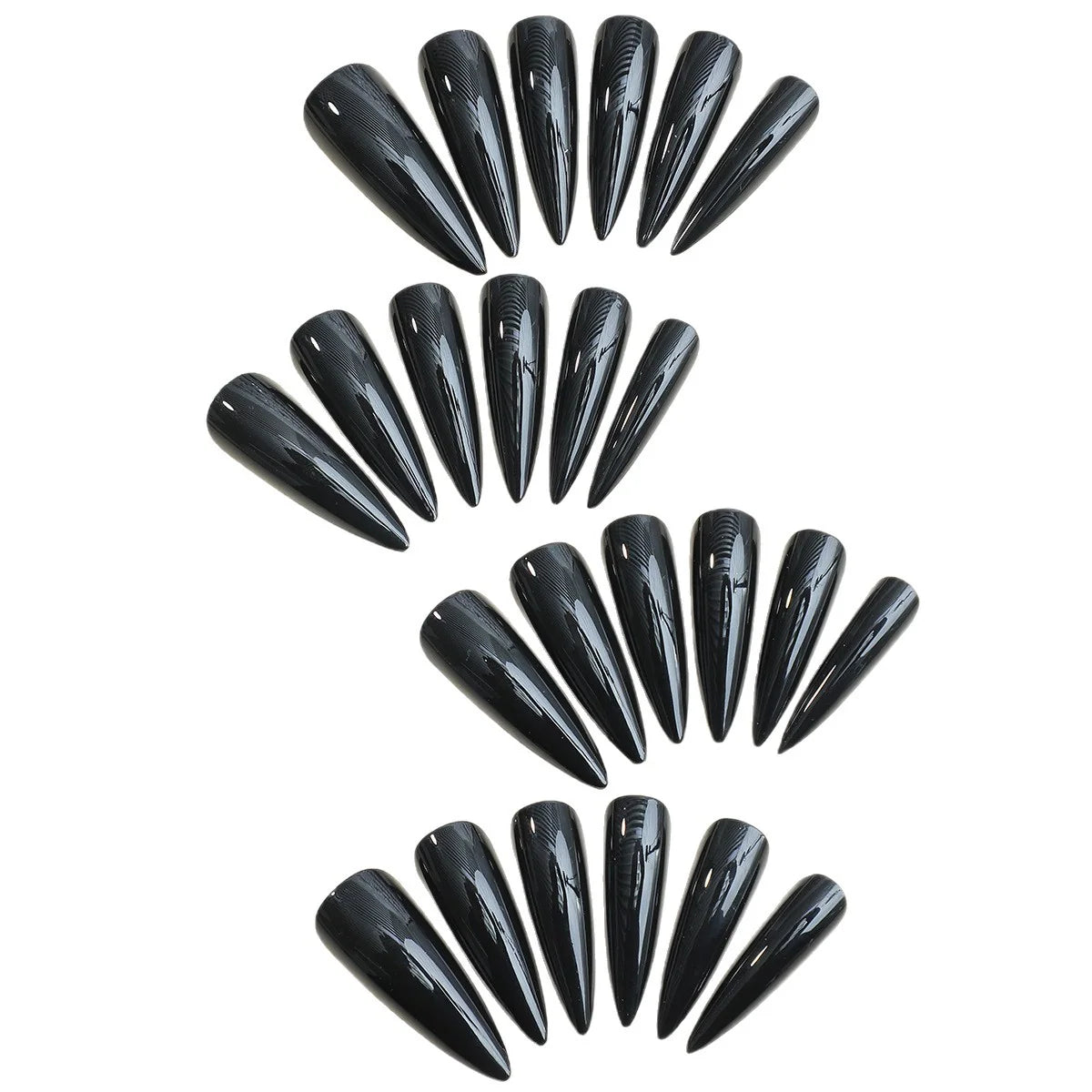 Press-On Nails Stiletto Shape Glossy Black Reusable Set