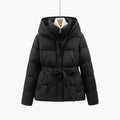 Puffer Jacket Hooded Quilted Tie Belt Waist