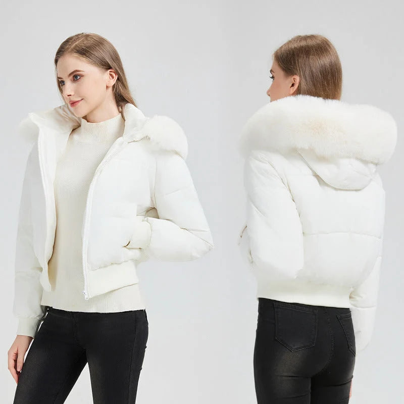 Puffer Jacket Lightweight Thermal Lining Detachable Hood & Faux Fur Trim