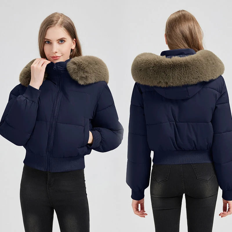 Puffer Jacket Lightweight Thermal Lining Detachable Hood & Faux Fur Trim