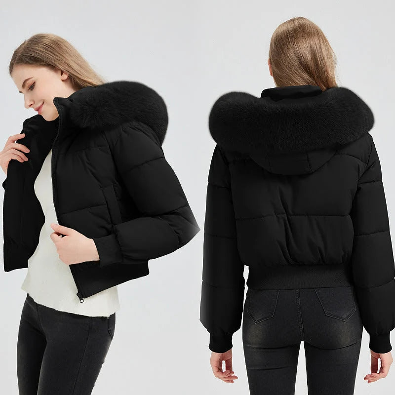 Puffer Jacket Lightweight Thermal Lining Detachable Hood & Faux Fur Trim