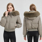 Puffer Jacket Lightweight Thermal Lining Detachable Hood & Faux Fur Trim