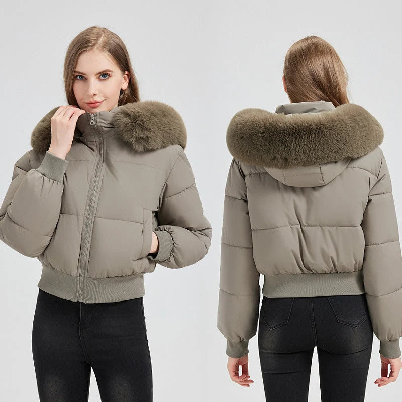 Puffer Jacket Lightweight Thermal Lining Detachable Hood & Faux Fur Trim