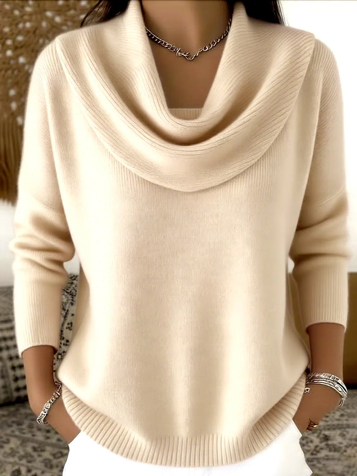Pullover Sweater Thick Knit Loose Fit Long Sleeve