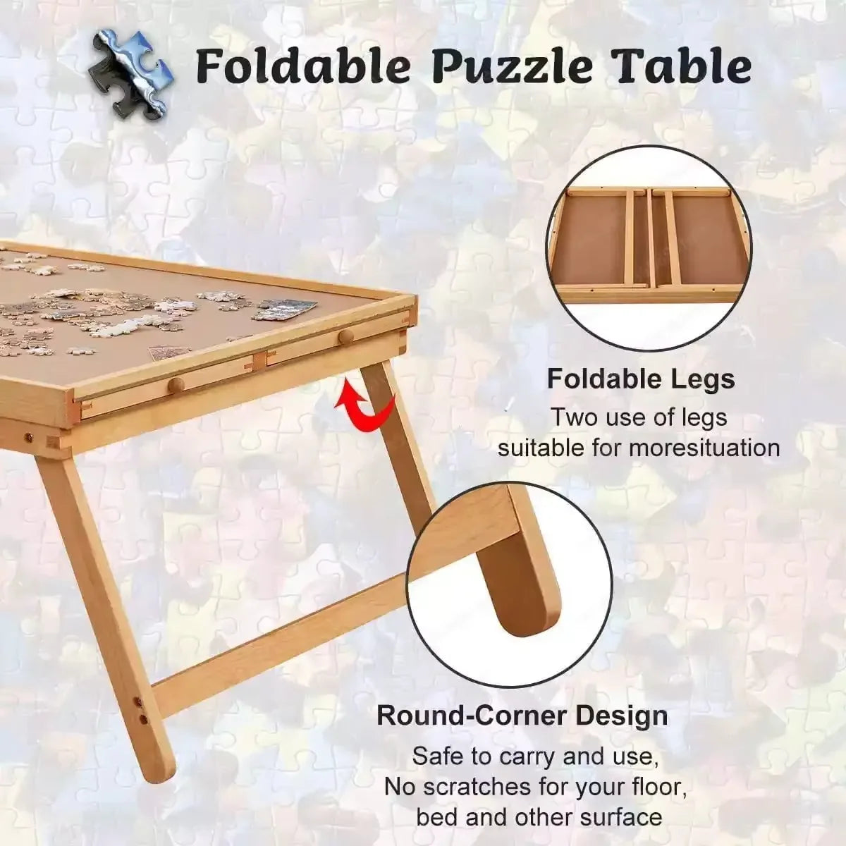 Puzzle Table Wooden Folding 4 Drawers 1500-Piece Capacity