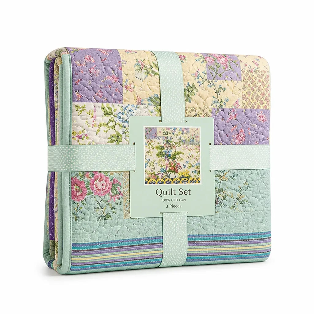 Quilt Set Quilted Floral Pure Cotton 3-Piece