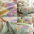 Quilt Set Quilted Floral Pure Cotton 3-Piece