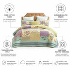 Quilt Set Quilted Floral Pure Cotton 3-Piece