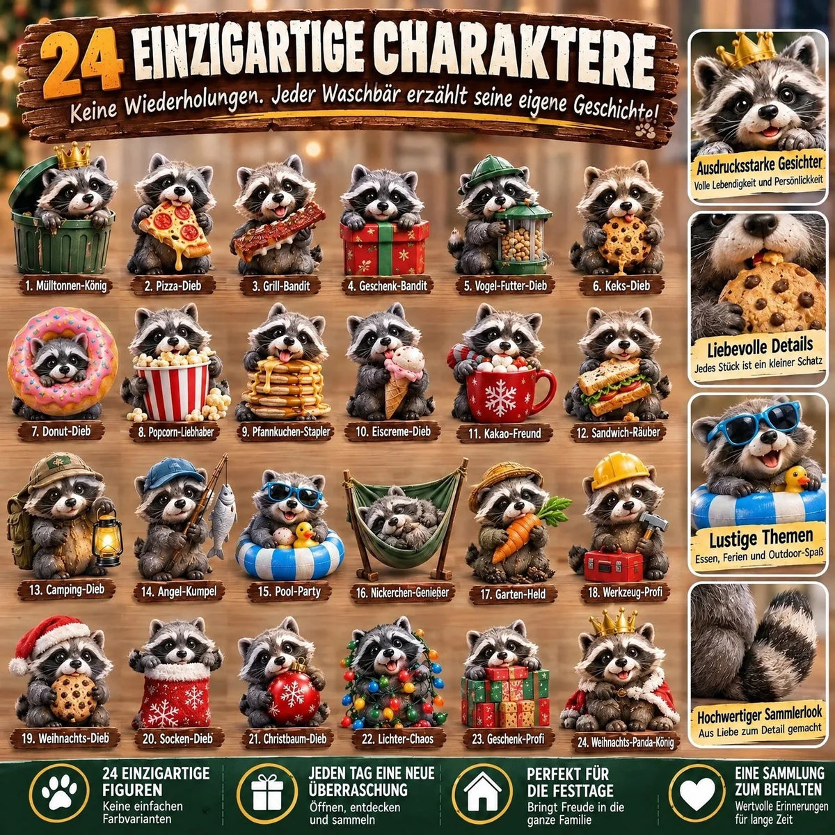 Raccoon Advent Calendar 24 Unique Figures