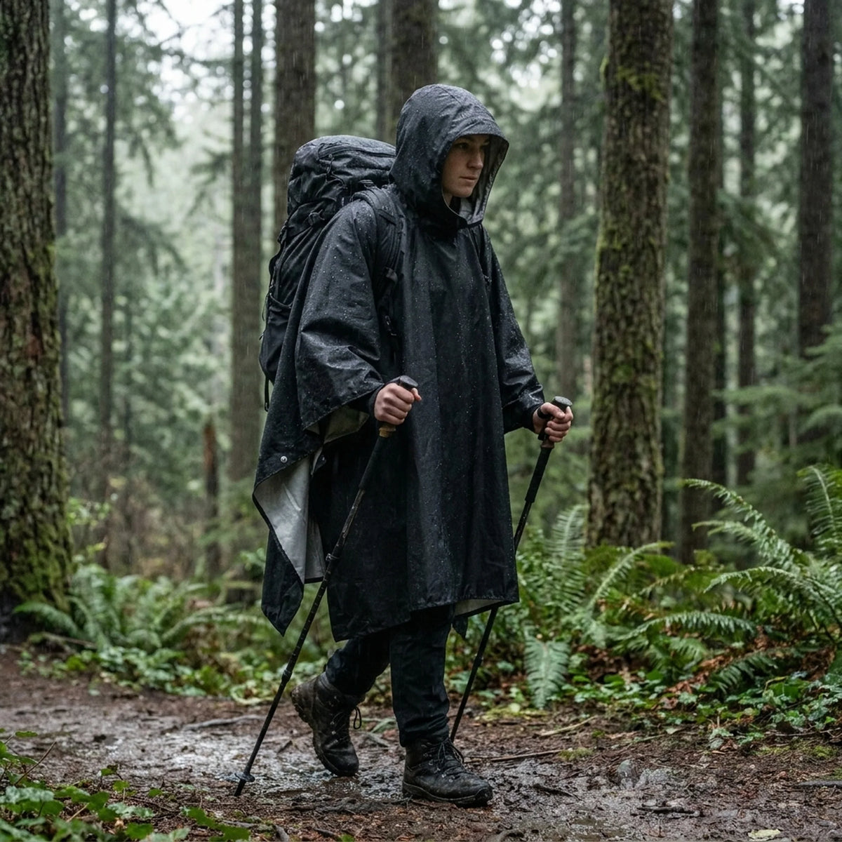 Rain Poncho 3-in-1 Waterproof Ripstop Nylon Packable
