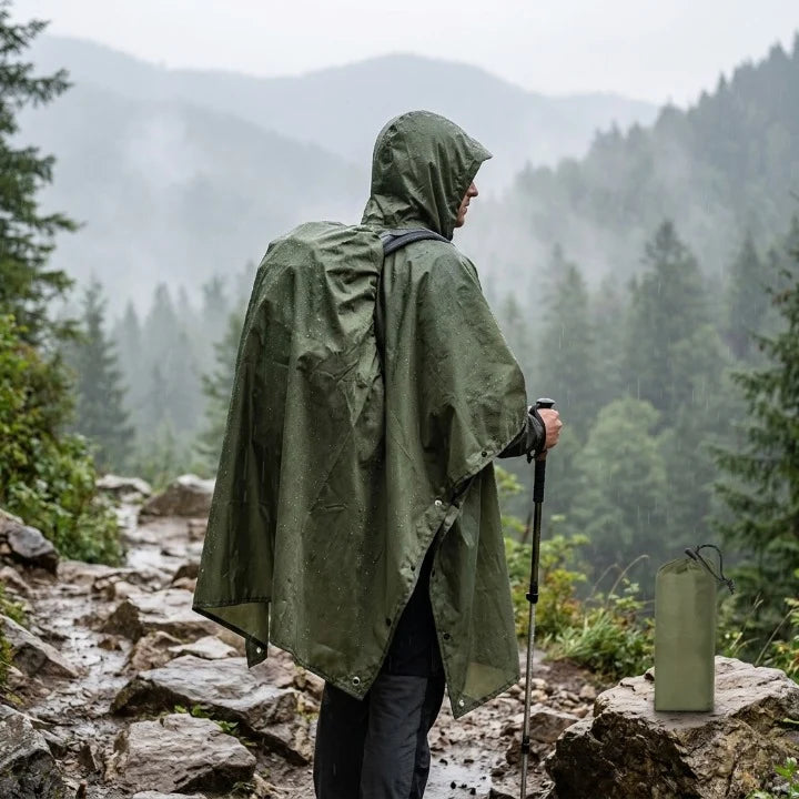 Rain Poncho 3-in-1 Waterproof Ripstop & Packable