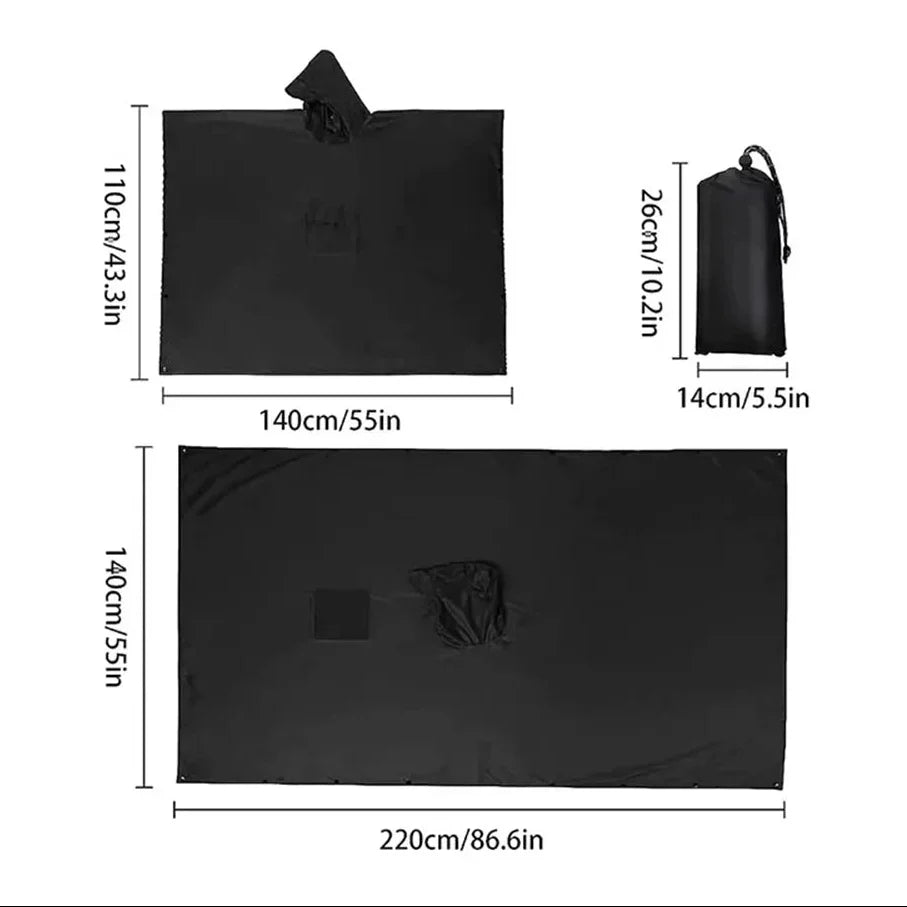 Rain Poncho 3-in-1 Waterproof Ripstop & Packable