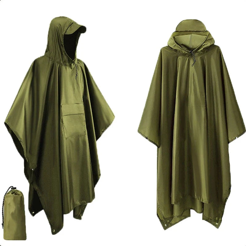Rain Poncho 3-in-1 Waterproof Ripstop & Packable