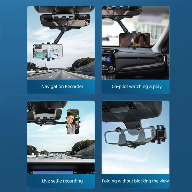 Rearview Mirror Phone Holder 360° Rotating Foldable Design