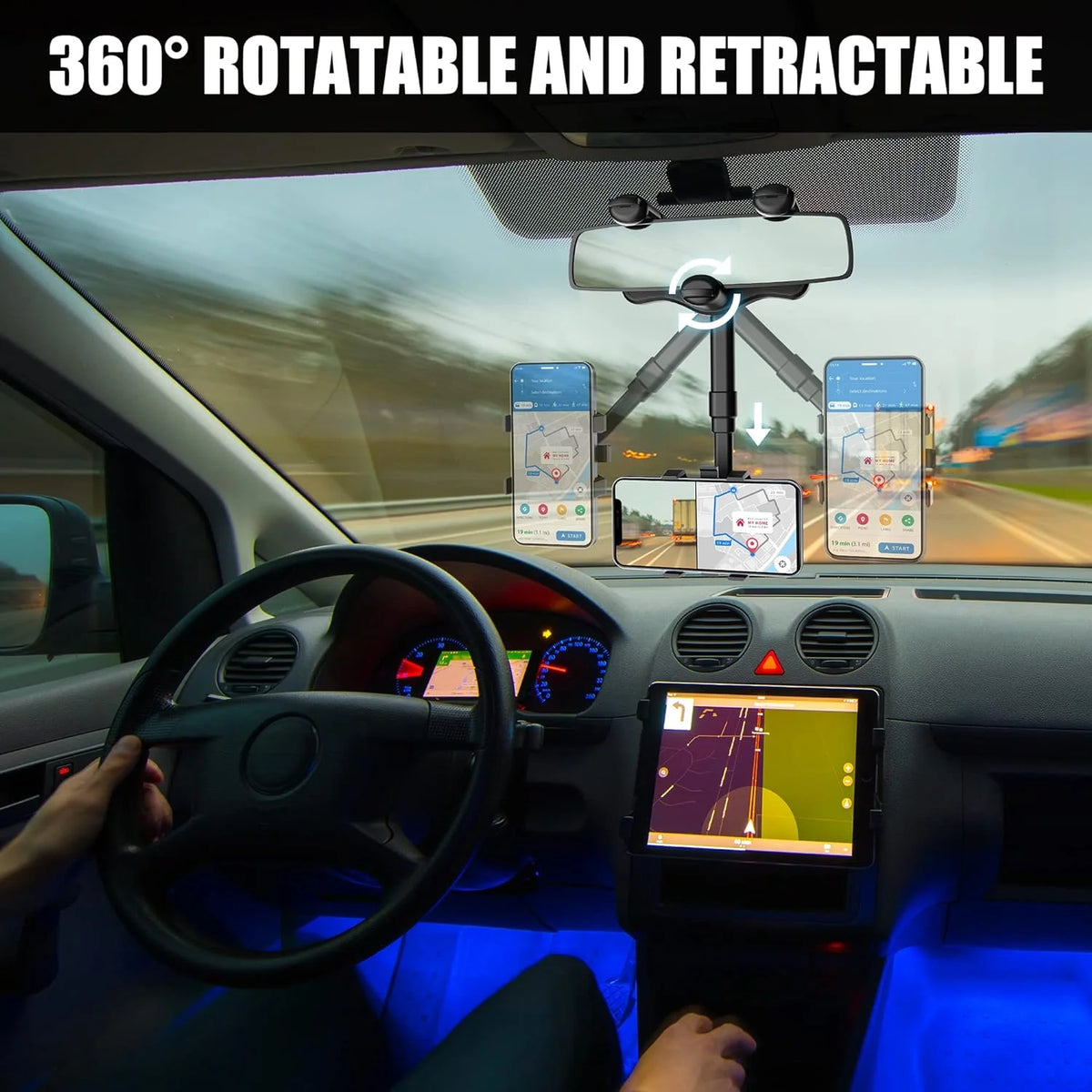 Rearview Mirror Phone Holder 360° Rotating Foldable Design