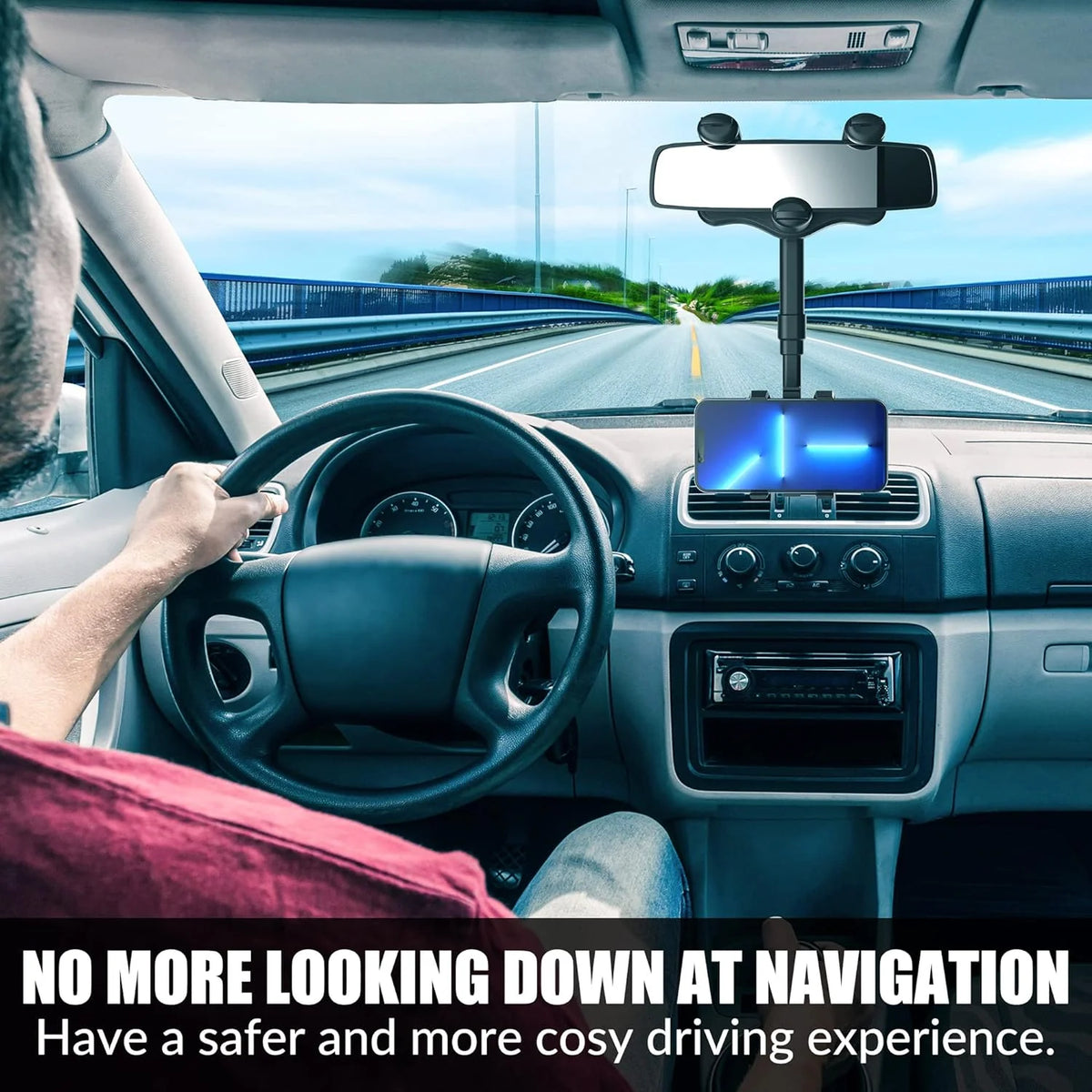 Rearview Mirror Phone Holder 360° Rotating Foldable Design