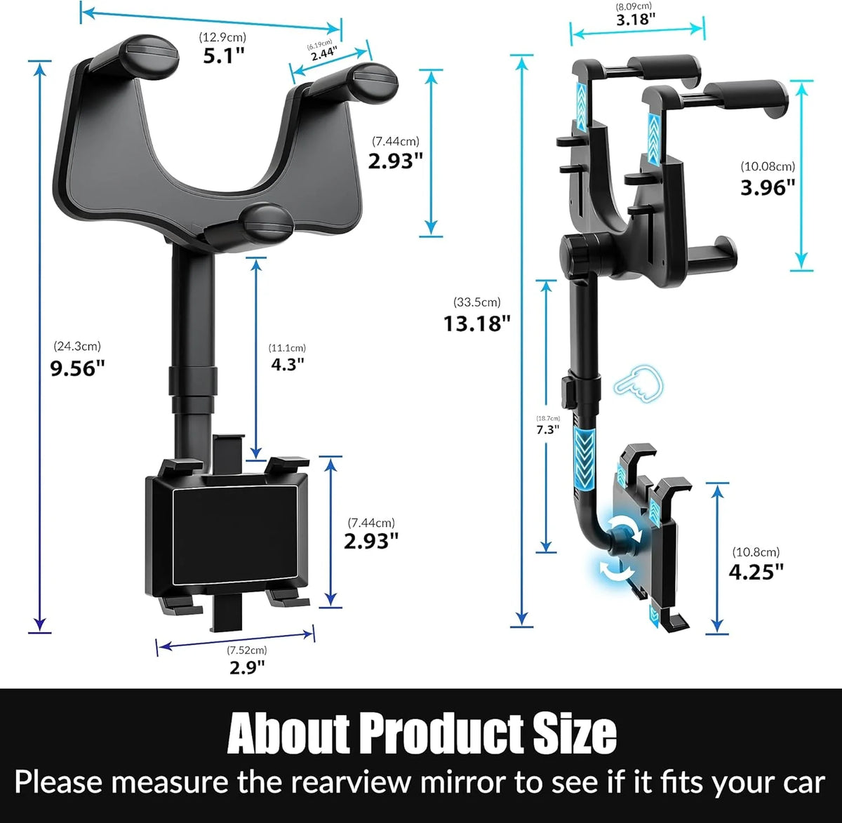 Rearview Mirror Phone Holder 360° Rotating Foldable Design