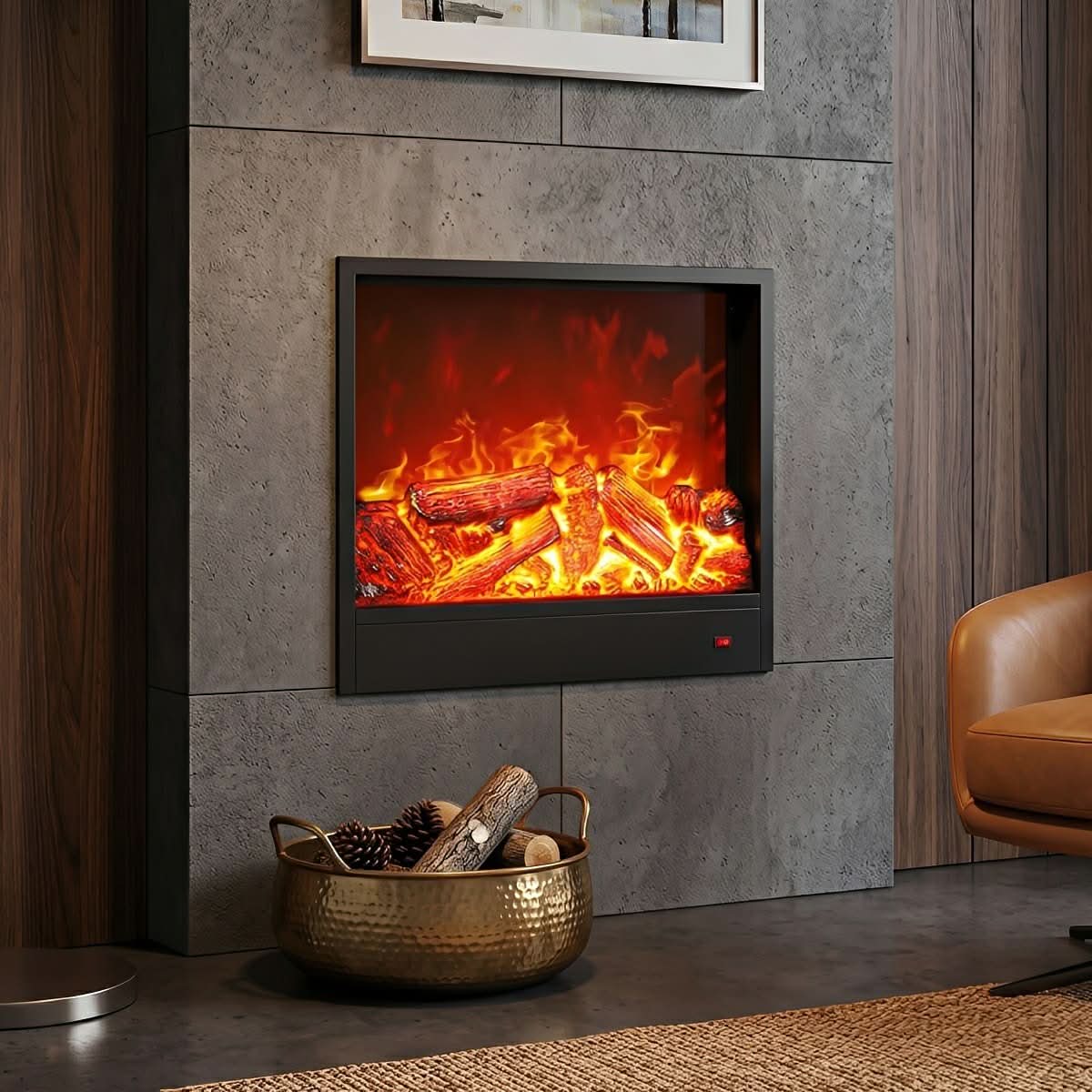 Recessed Wall Heater LED Flame Remote & Adjustable Heat