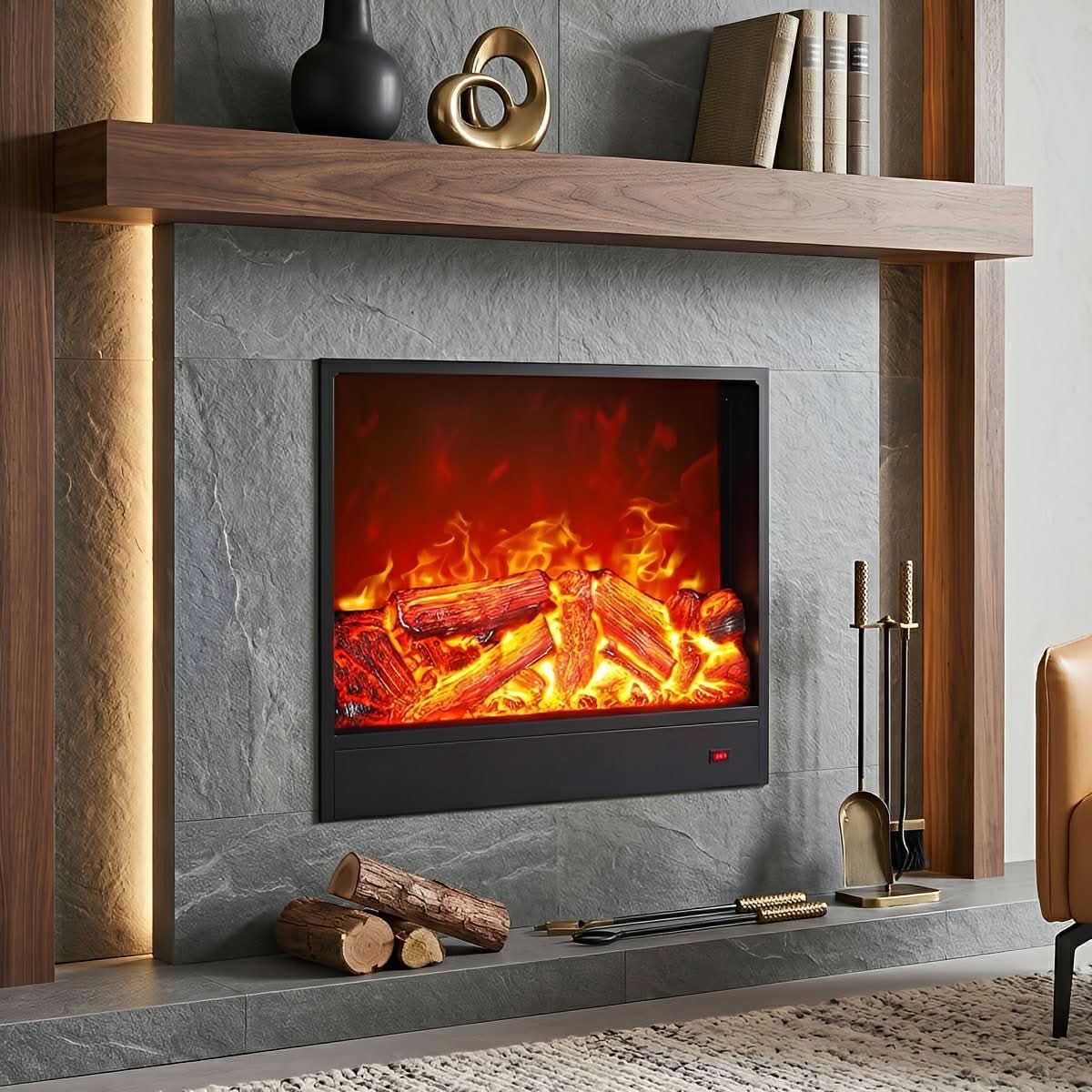 Recessed Wall Heater LED Flame Remote & Adjustable Heat