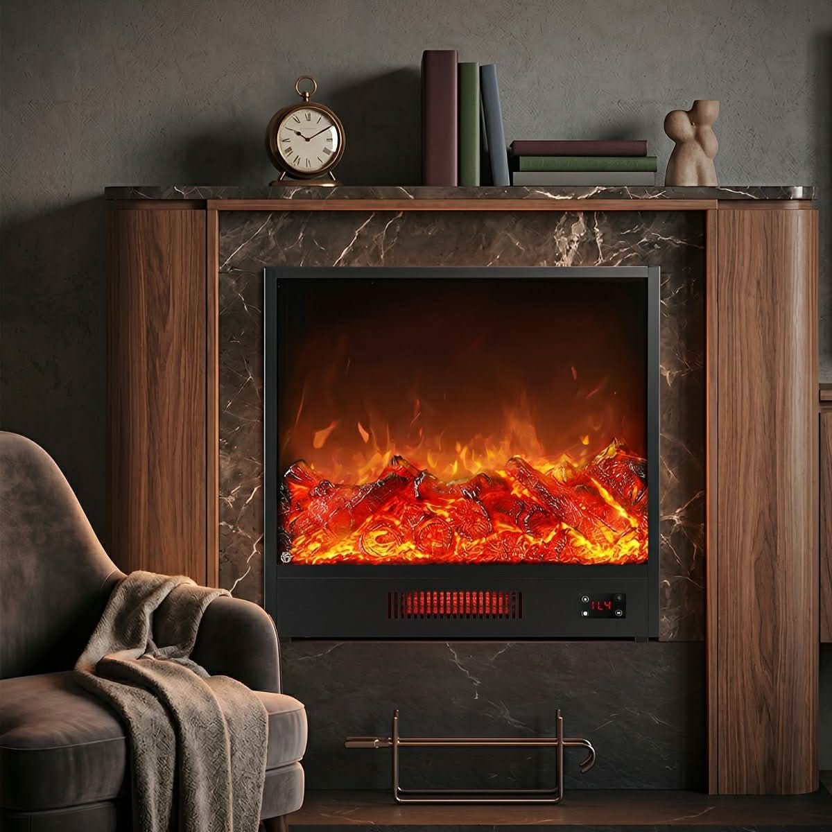 Recessed Wall Heater LED Flame Remote & Adjustable Heat