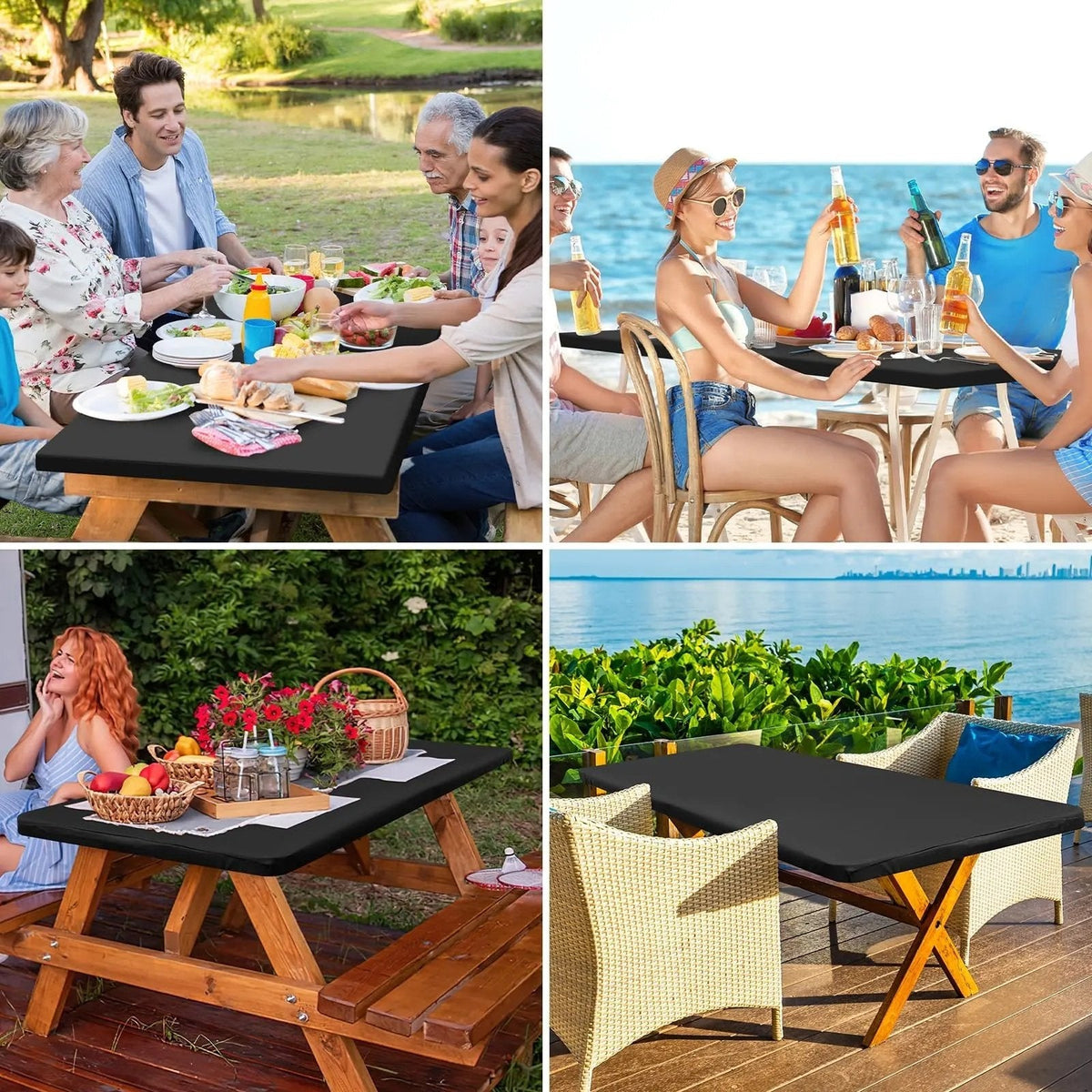 Rectangular Tablecloth Cover Stretch Polyester Water-Repellent & Wind-Resistant