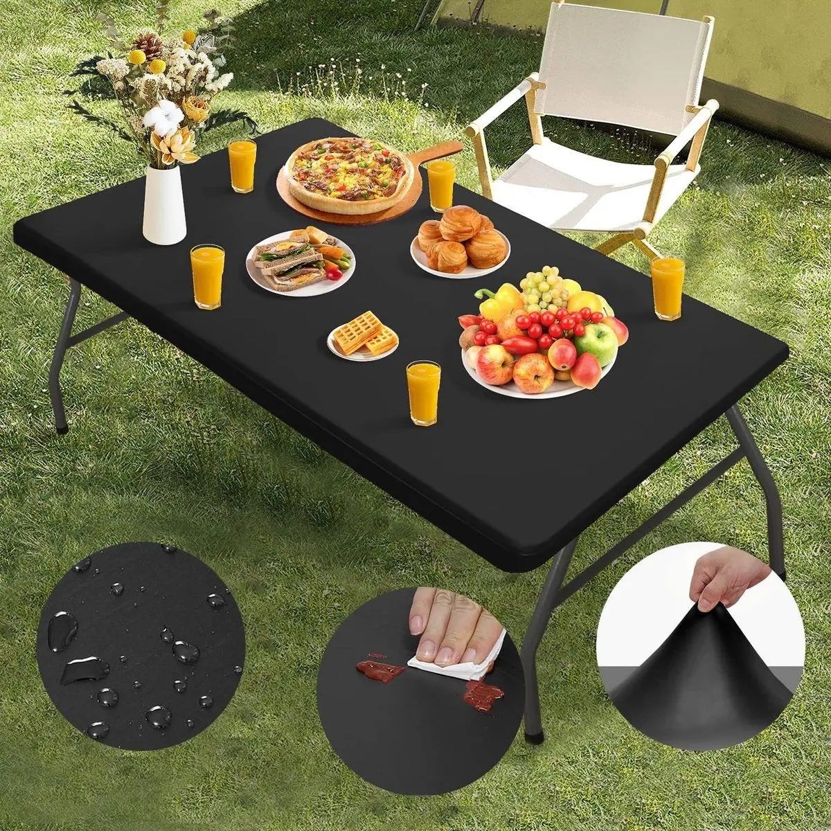 Rectangular Tablecloth Cover Stretch Polyester Water-Repellent & Wind-Resistant