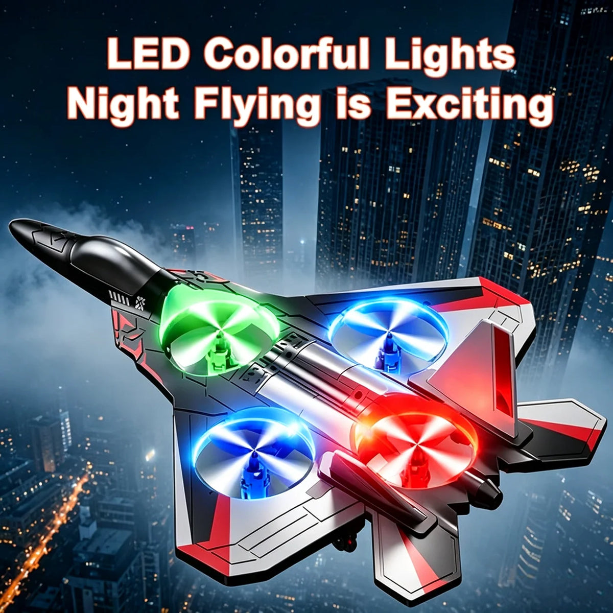 Remote Control Fighter Jet 360° Stunts LED Lights Shock-Resistant Plastic