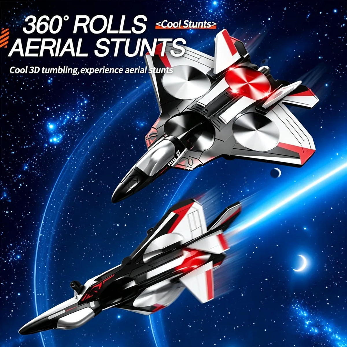 Remote Control Fighter Jet 360° Stunts LED Lights Shock-Resistant Plastic