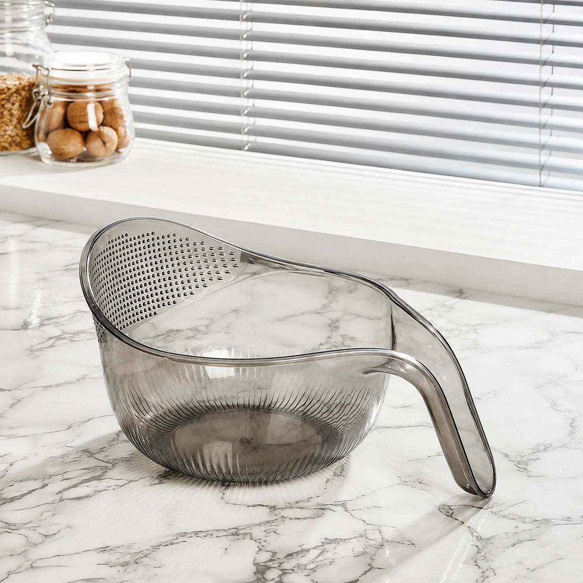 Rice Washing Bowl Fine Mesh Strainer & Ergonomic Handle