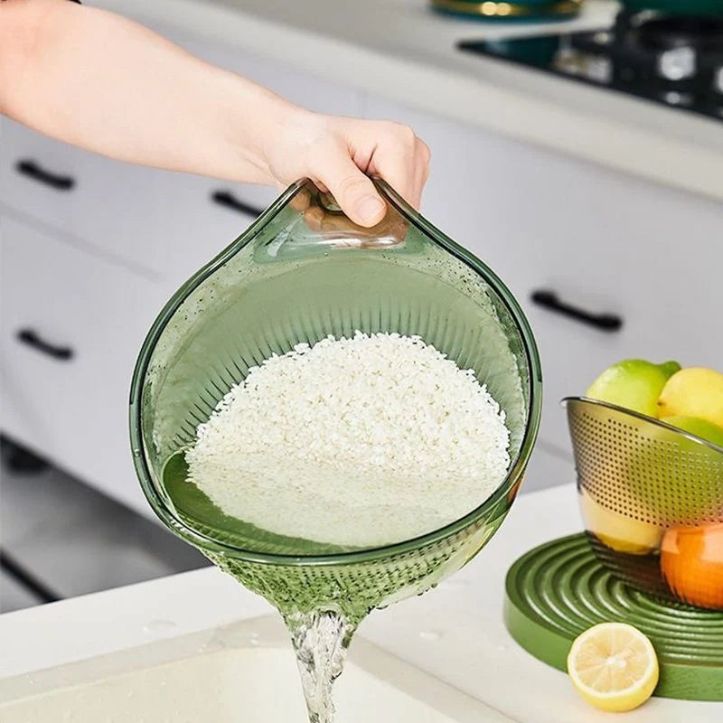 Rice Washing Bowl Fine Mesh Strainer & Ergonomic Handle